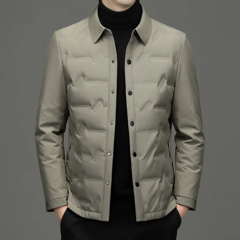 Casual Business 2023 Winter Men Warm White Duck Down Jacket Solid Thick Covered Button Puffer Coat Outwear Top Short Parkas