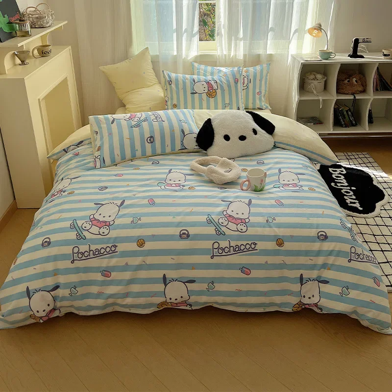 Kawaii Sanrio Anime Pochacco Bedding Set Quilt Pochacco Dog Duvet Cover Comforter Pillow Case Bedclothes Children Kid Boy Bed