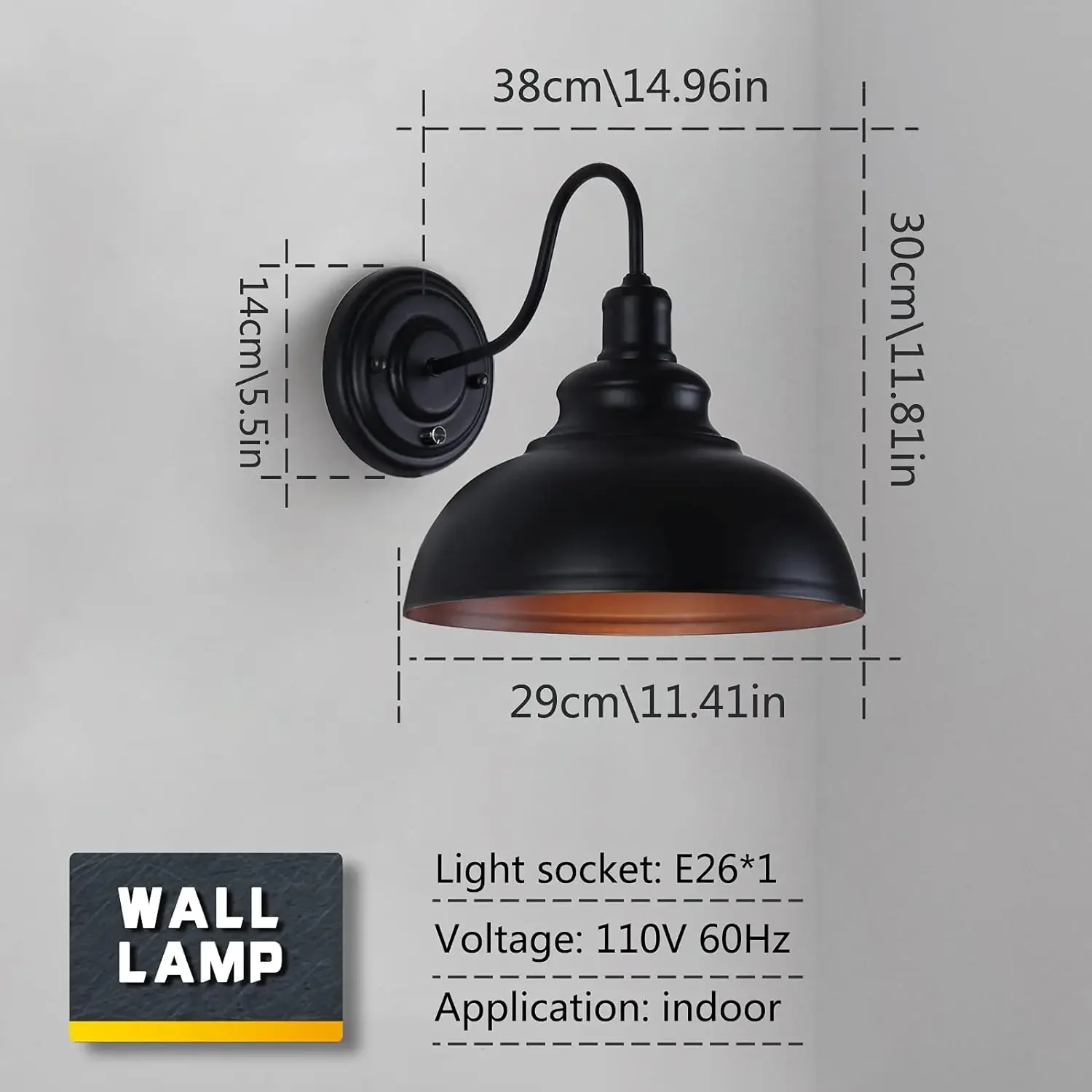 Black Wall Sconces with Dimmer ON/Off , Dimmable Wall Mount Light Fixture Industrial Lighting  Living Room