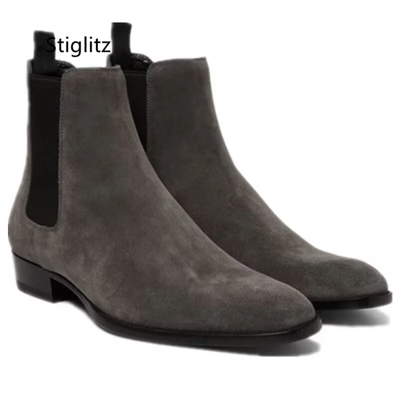 Frosted Leather Slip On Ankle Boots for Men Pointed Toe Chelsea Boots Men's Boots Dress Business Office Shoes Male Autumn New