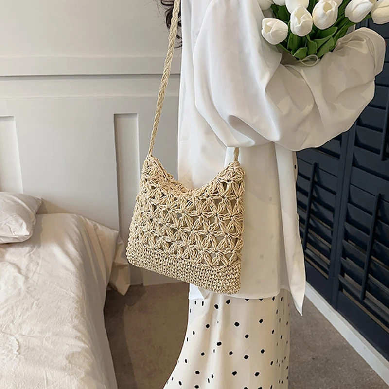 Kleine, frische Umhängetasche, Damentasche, Strohgewebte Umhängetasche, Nische und vielseitige gewebte Tasche, einfache und modische Handtasche – Detail 8