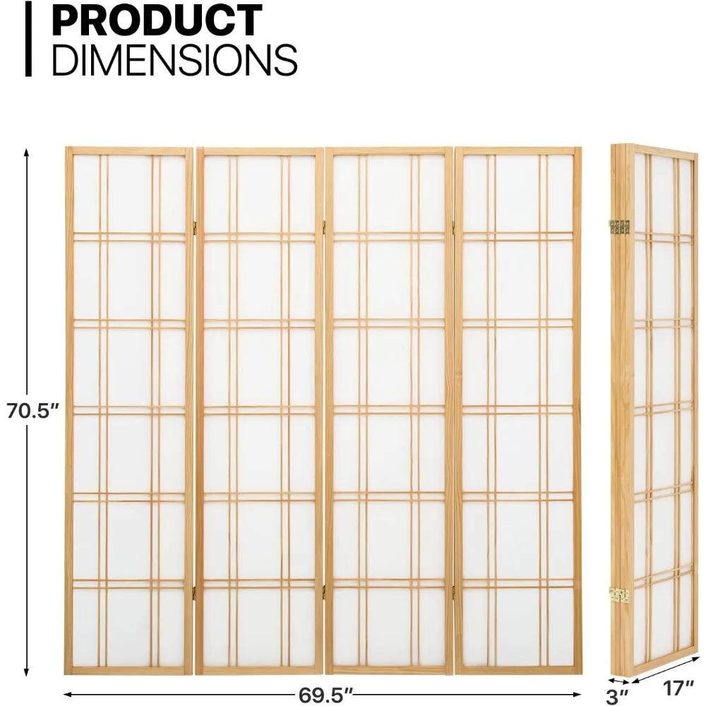 Oriental Room Dividers and Folding Privacy Screens 5.7ft Shoji Room Divider Double Cross Folding Partition Freestandin