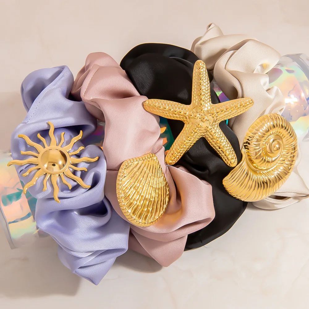 

Satin Large Intestine Hair Ring - High Elastic Hair Rope with ocean-inspired accessory charms