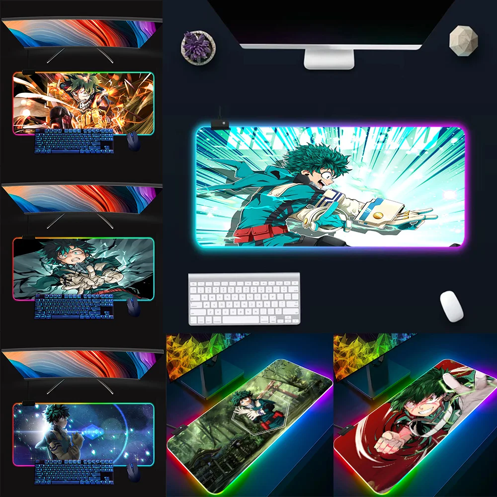 Academia Deku Anime RGB Pc Gamer Keyboard Mouse Pad Mousepad LED Glowing Mouse Mats Rubber Gaming Computer Mausepad