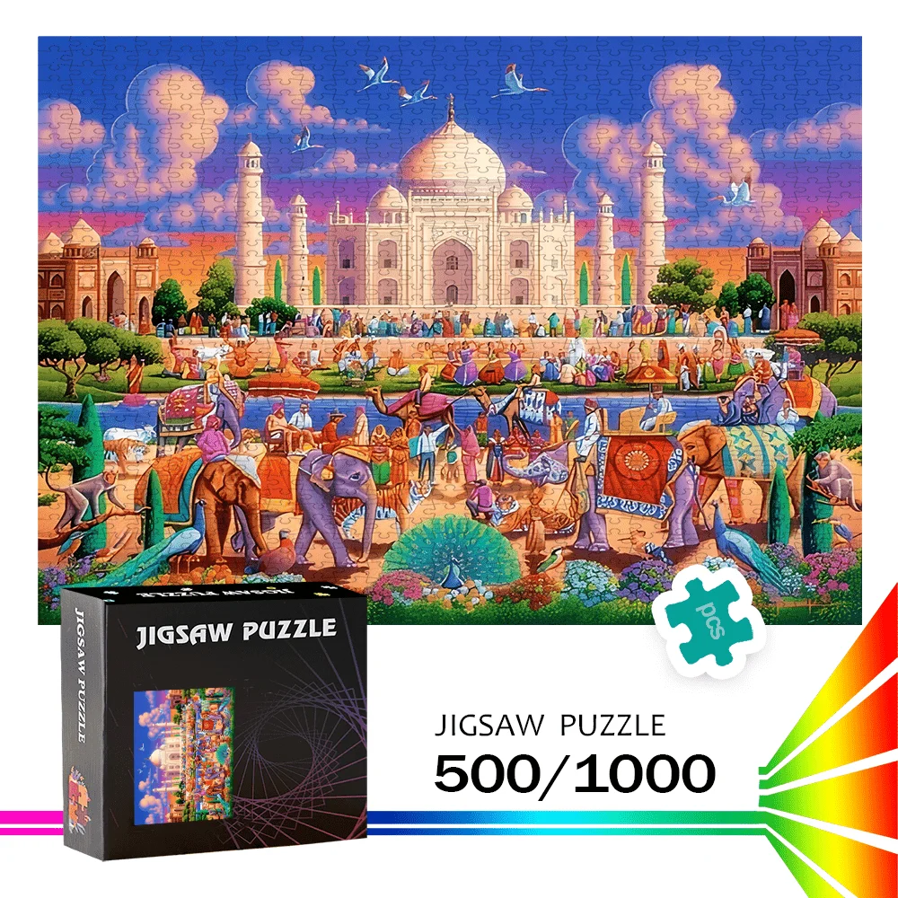 Rompecabezas indio y Taj Mahal de 500/1000 piezas: rompecabezas grande desafiante para s y familias, temático de la India con elefantes, cammeles,
