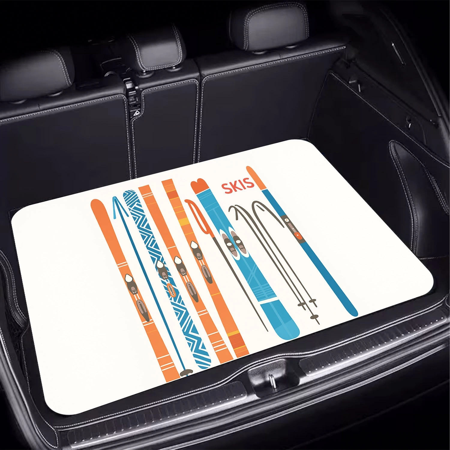 1pc Ski-Themed Car Trunk Liner Compatible For Winter Enthusiasts - Fit Ski Board & Pole Design,, Vehicle Interior Accessory For