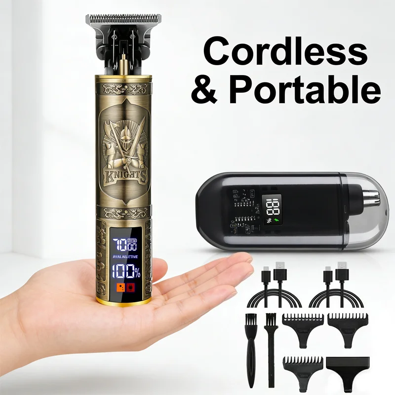 

Vintage T9 Electric Hair Clipper Kit Professional USB Rechargeable Beard Shaver Metal Body Cutting w/Guide Combs,Gifts for Men