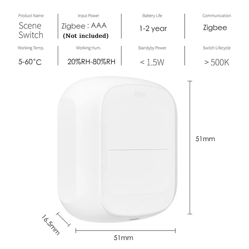 A76K 1 Piece Wireless Smart Switch Double Mini Smart Button Switch Multi-Function Tuya Smart Zigbee Switch For Home Automation
