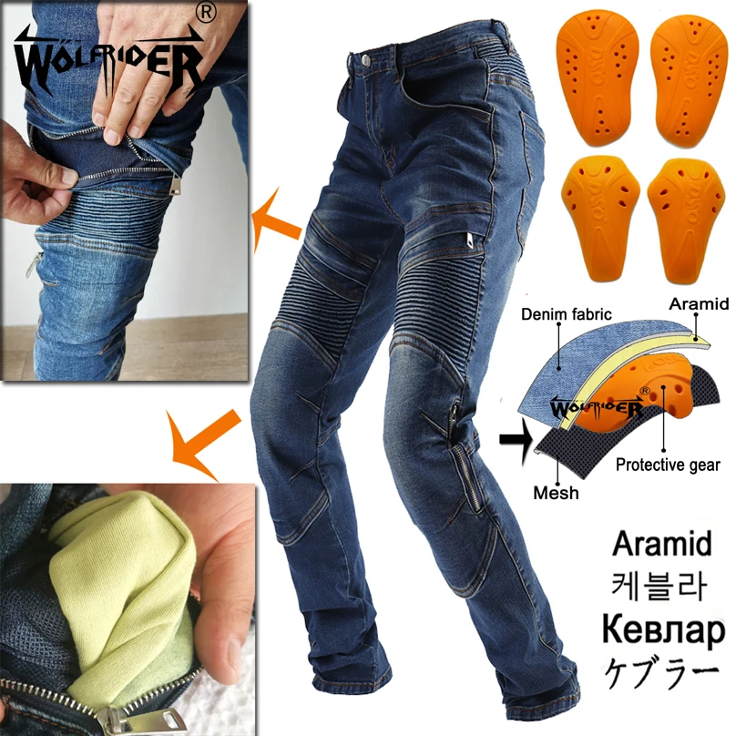 

2022 Motorcycle Pants Aramid Men Motorcycle Jeans Protective Gear Riding Motorbike Trousers Motocross Jeans WF-31