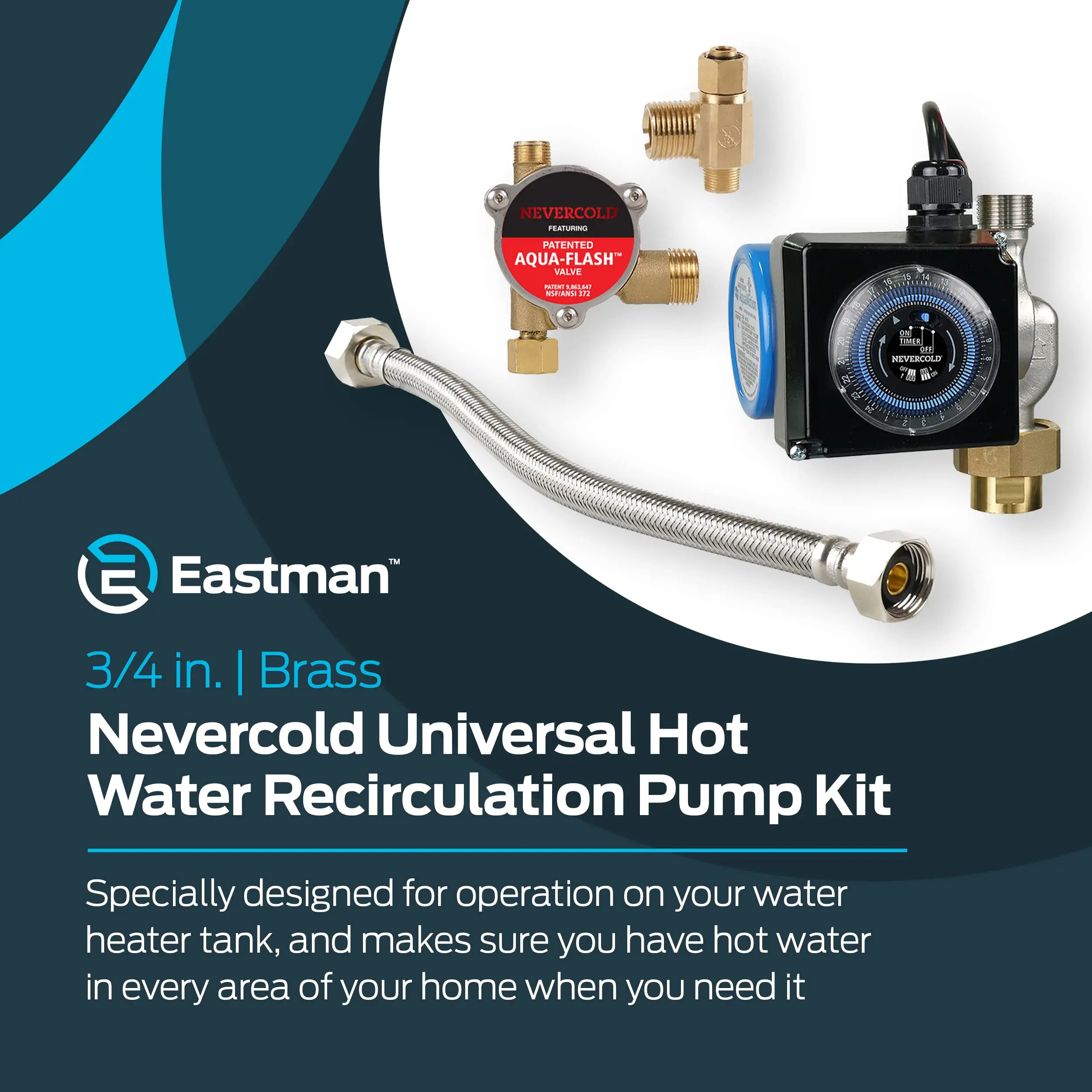 3/4 Inch Nevercold Universal Hot Water Recirculation Pump Kit Brass Equipped with A Built-in Programmable Timer