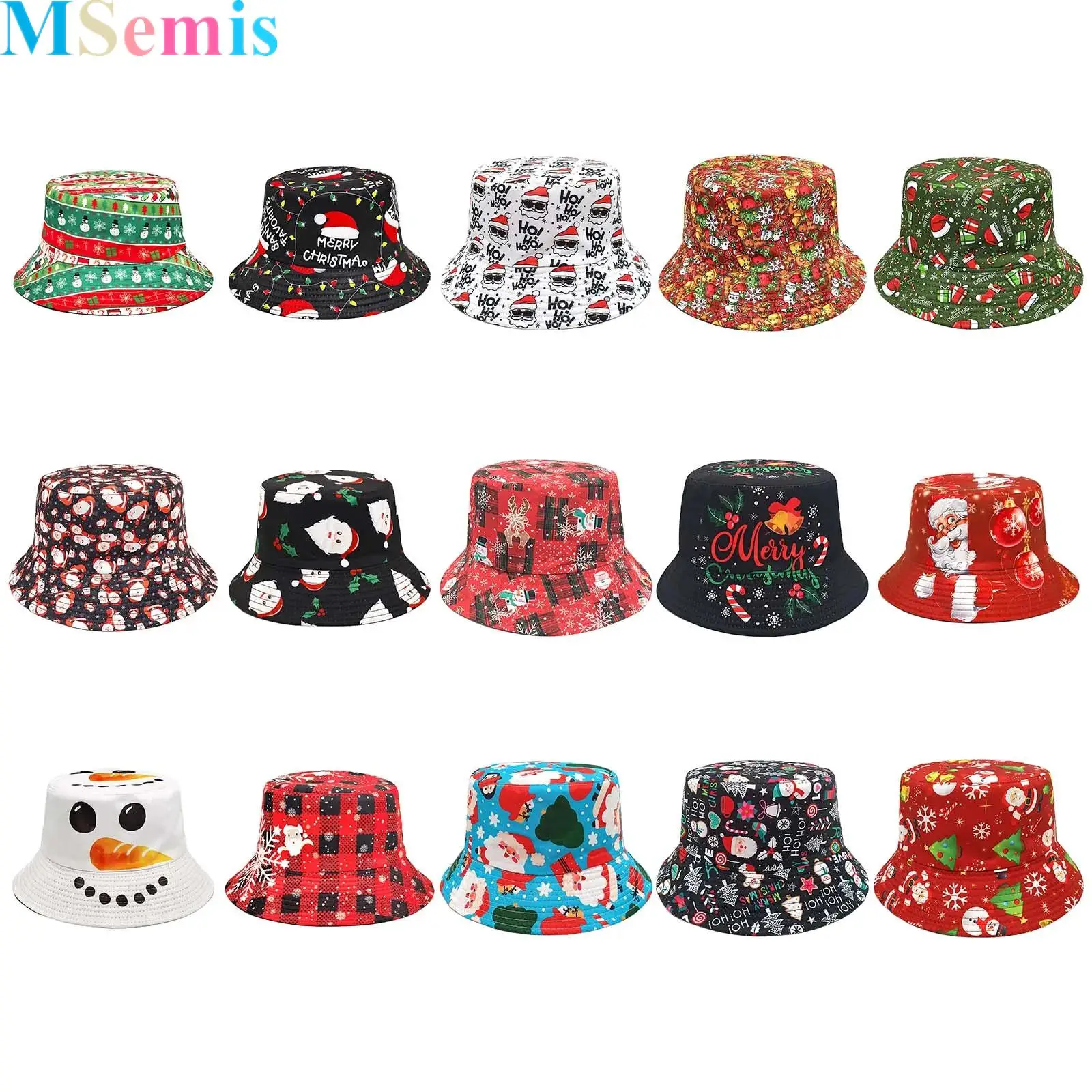 

Christmas Bucket Hat Santa Claus Snowflake Print Christmas Fisherman Cap Sun Hat for Women Holiday Party Outdoor