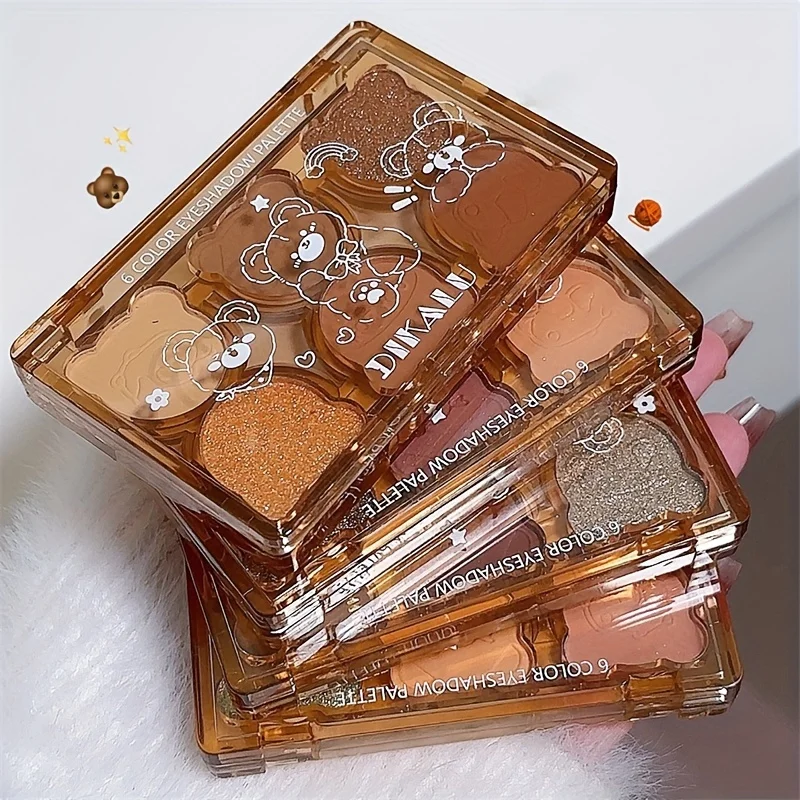 6 colors Sparkling Nude Eyeshadow Palette Low Saturation Portable Cosmetics for Girls with Shimmer Finish and Brown Pinkish Tone