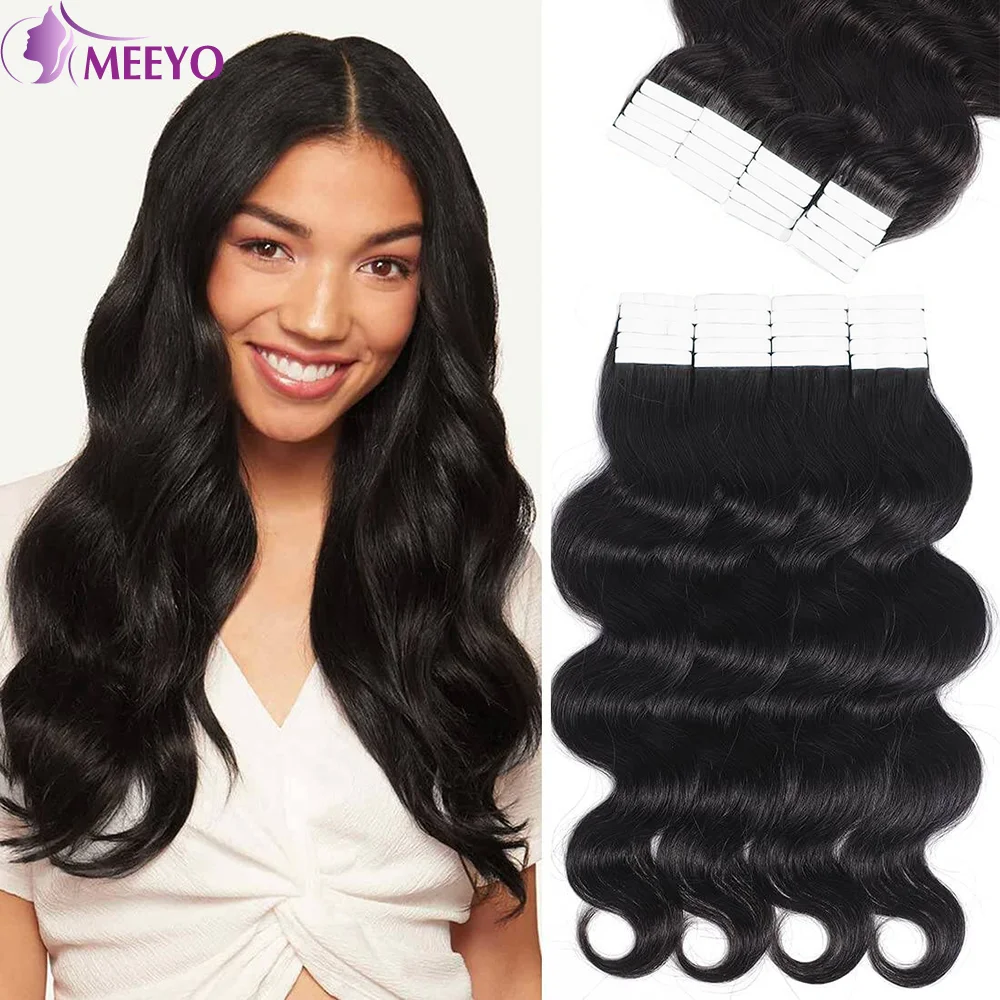 

Body Wave Hair Extensions Real Human Hair Adhesive Seamless Natural Color #1B Tape In Hair Extensions 16 To 26 Inches For Woman