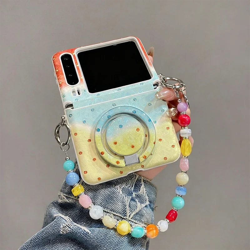 Magnetic Gradient Polka Dot Leather Phone Case with Stand For Samsung Z Flip8 7 6/Xiaomi Mix Flip /Huawei Pura X/Motorola Razr70