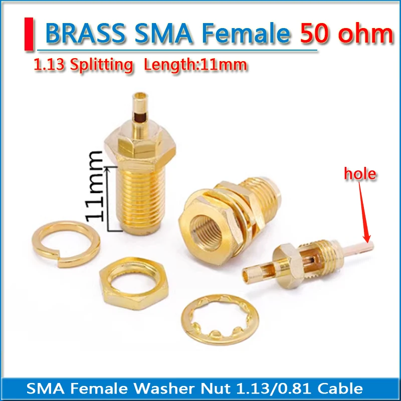 RPSMA RP-SMA RP SMA Female Splitting Window O-ring Bulkhead Panel Washer Nut Solder 1.13 / 0.81 Cable Brass 11mm 13mm 15mm 17mm