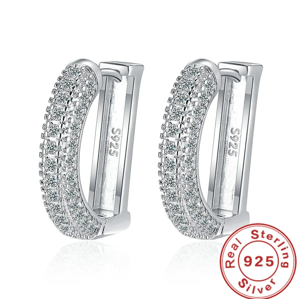LiHong s925 srebro prawdziwe Moissanite litera D kolczyki w kształcie obręczy dla kobiet błyszcząca diamentowa klamra do uszu szlachetna biżuteria prezent