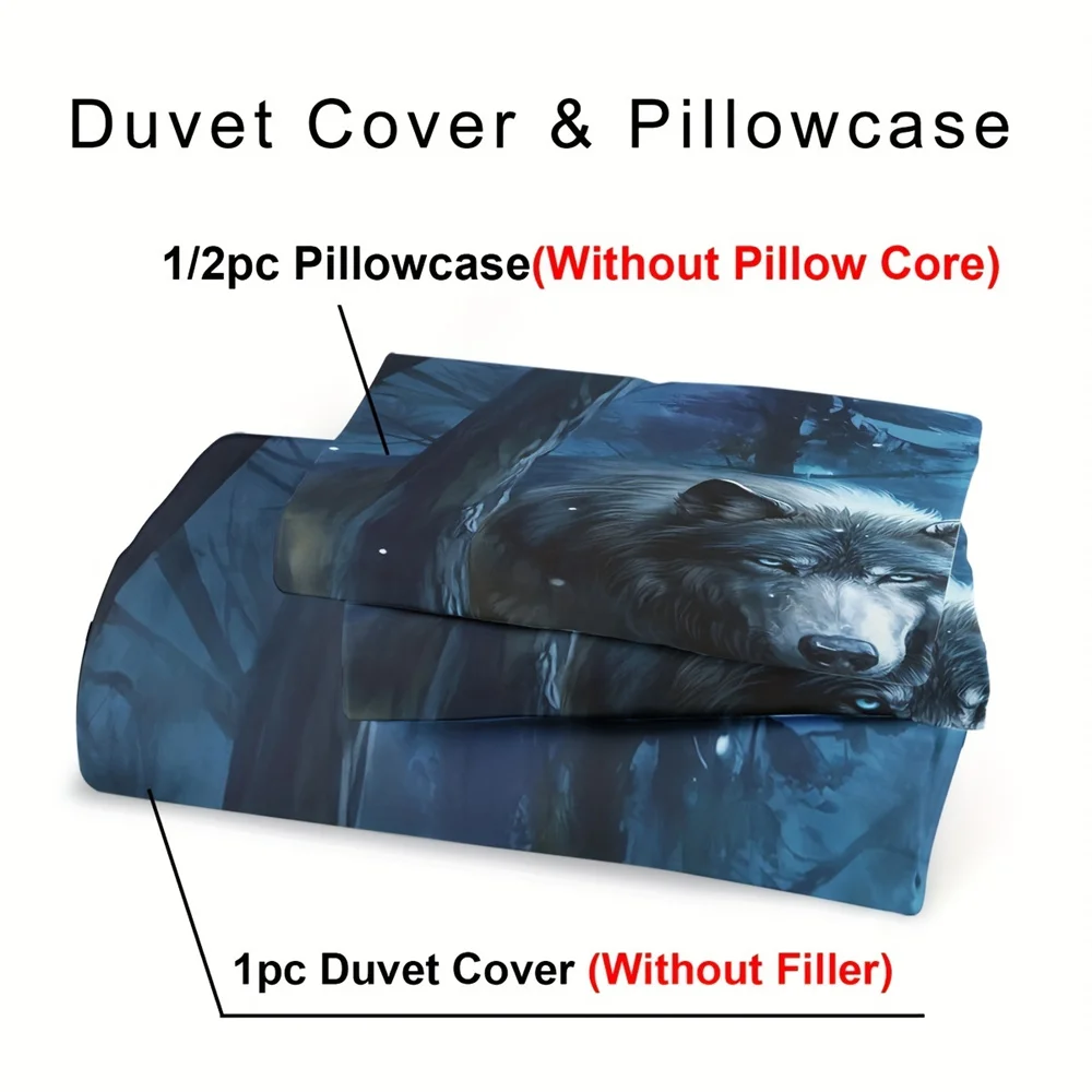 2/3pcs Wolf Quilt Cover Double, Soft And Comfortable, Wolf Bedding Set Double, Animal Print Bedding Set Core Not Included
