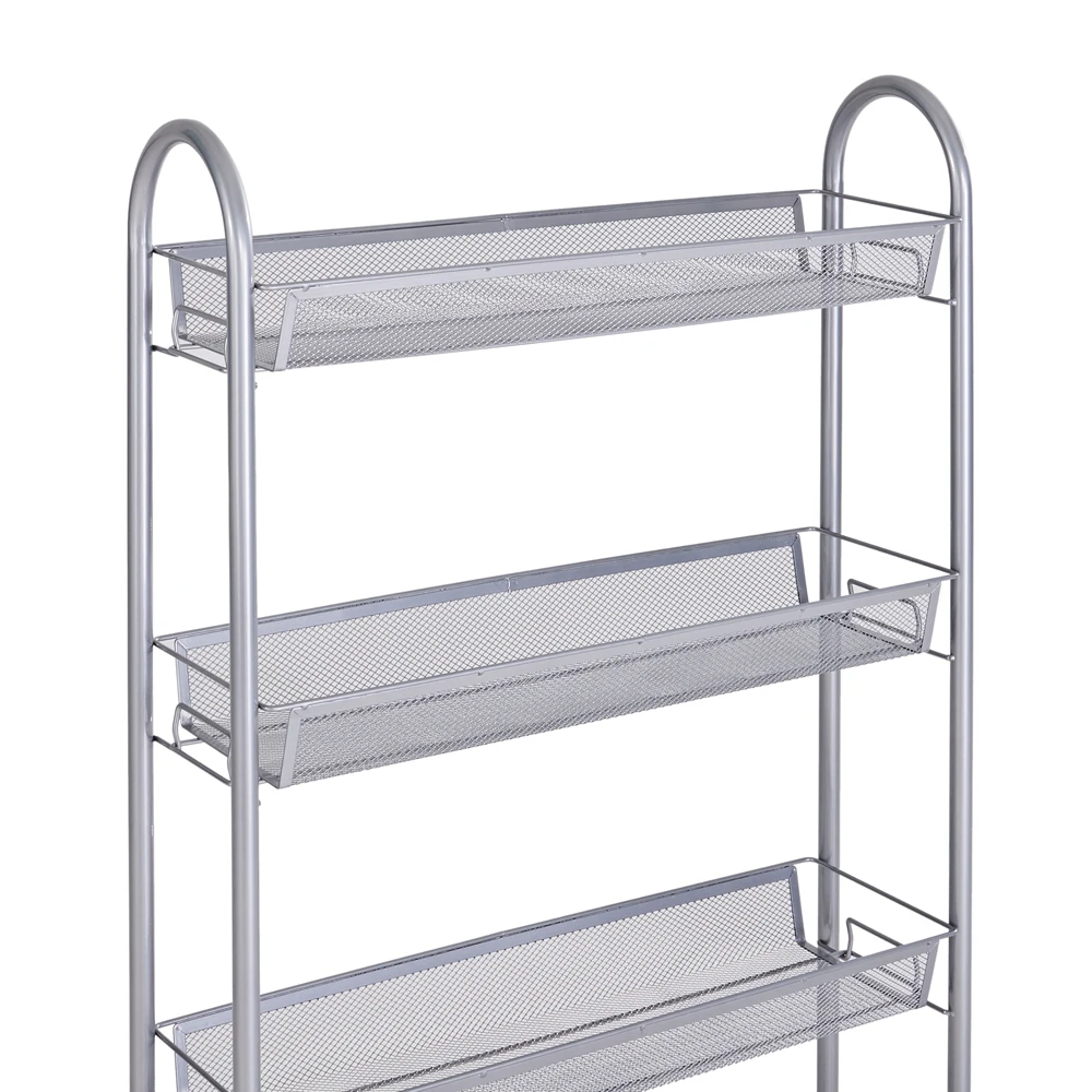 

Honeycomb Mesh Style Four Layers Removable Storage Cart Silver