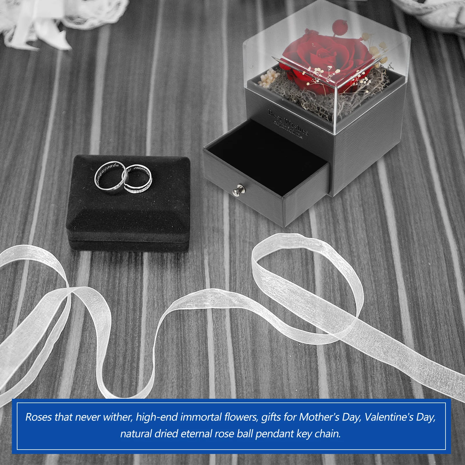 

Preserved Flower Jewelry Box with Decoration Travel Size for Bridal Shower Engagement Keepsake Organizer Unique