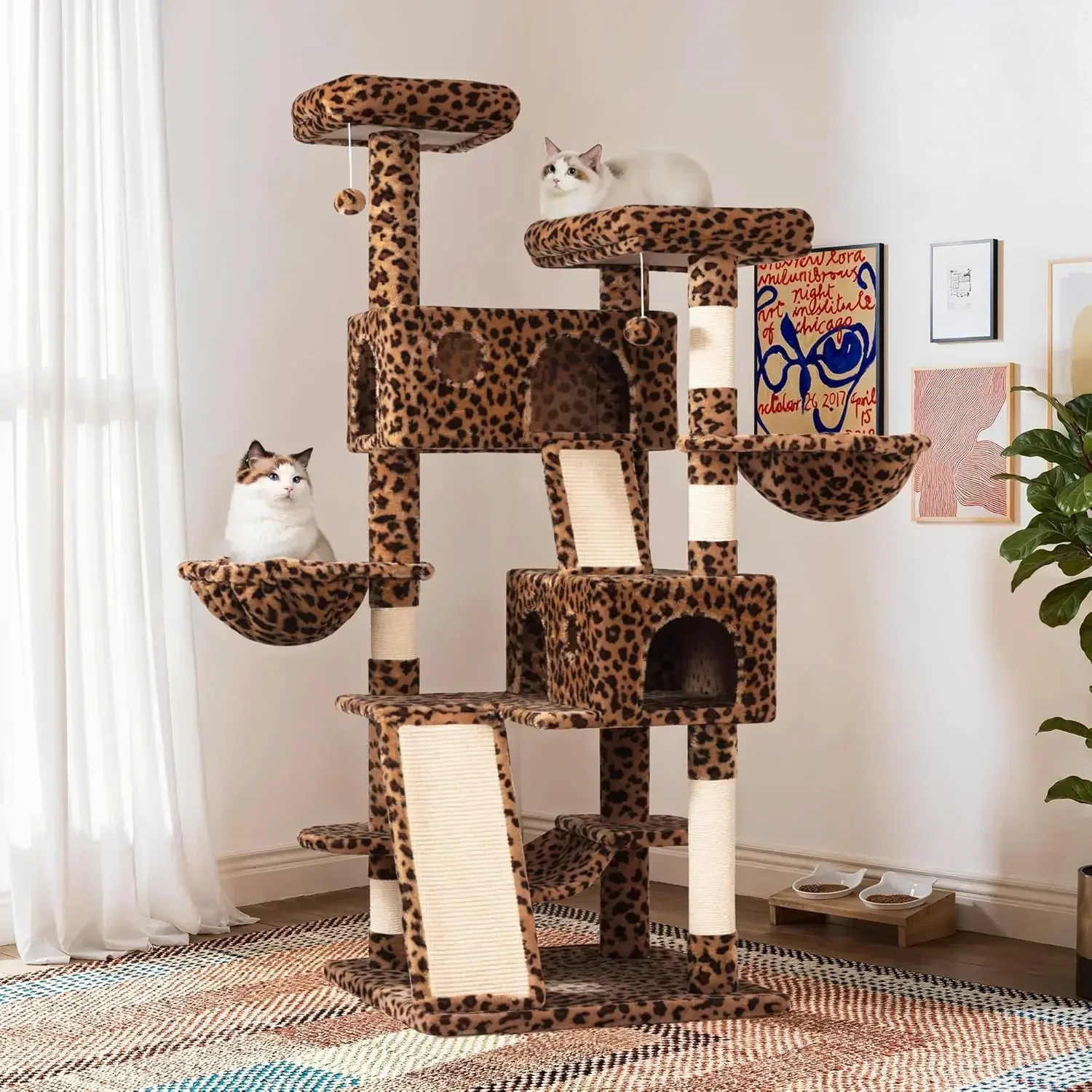 65in Larger Cat Tree Tower Condo for Indoor Kitties/Multi-Level Furniture Activity Center with Wide Base/Cozy Plush Cat Perches