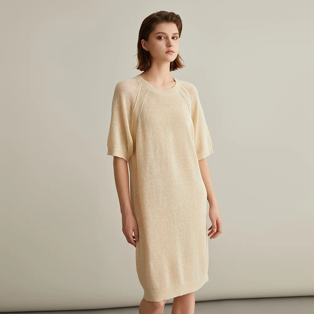 BC637 Luxury Women\'s Clothing Summer Knitted Dresses 100% Linen Loose Long Dress Ladies Clothes