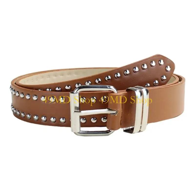 49MD Talented Punk Belt For Jeans And Dresses Adjustable Length PU Leather Strap With Metal Secure Embellishments