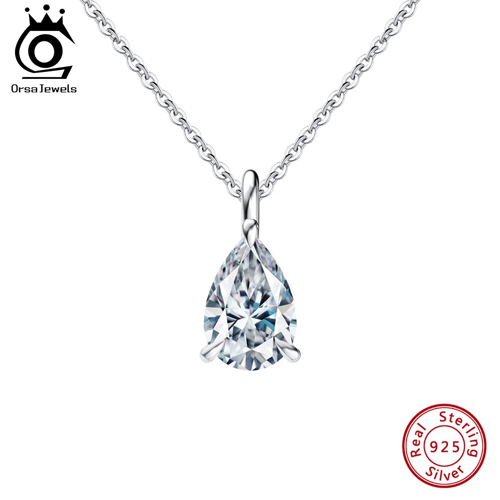 

ORSA JEWELS Teardrop D Color 925 Sterling Silver VVS Moissanite Diamand Necklace for Women Brilliant Party Jewelry SMON02