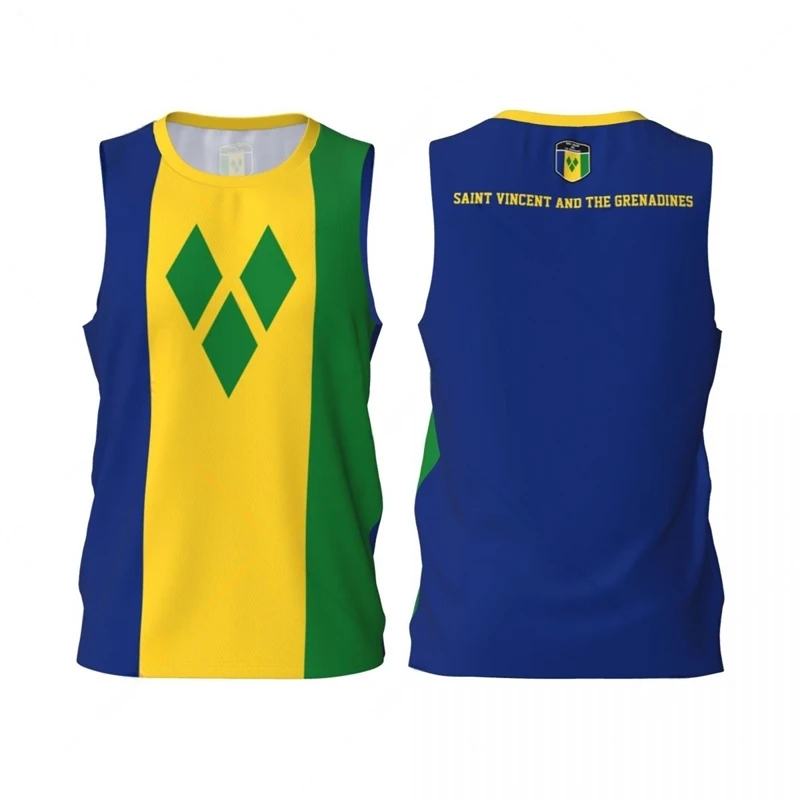 Fashion Saint Vincent And Grenadines Flag Graphic Basketball Tank Tops Summer 3D Printed Outdoor Sports Vest Loose Quick Dry Tee