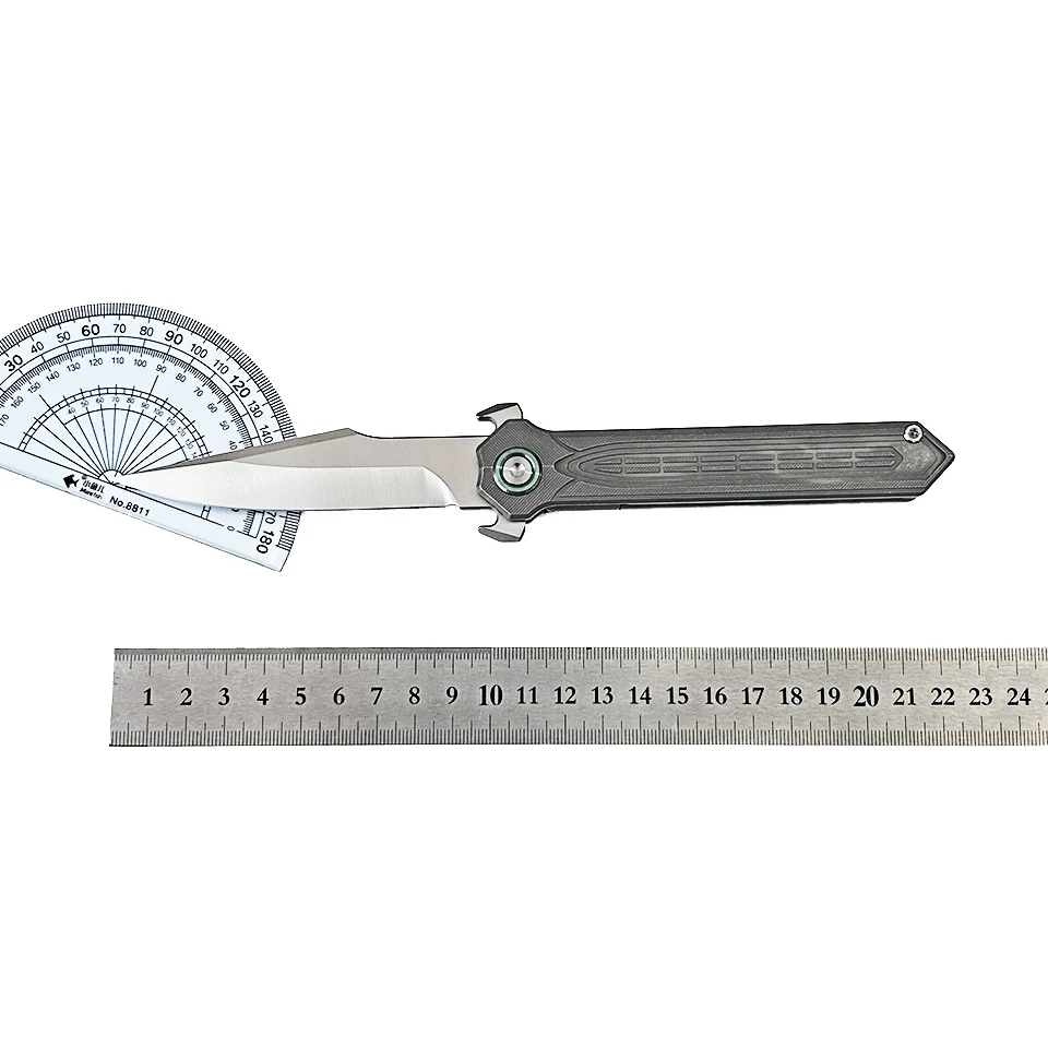 Vacuum Cryo Treated D2 Steel Folding Knife CNC TC4 Titanium Handle Clip Ceramic Ball Bearings 118g Light Daily Carry EDC Tool