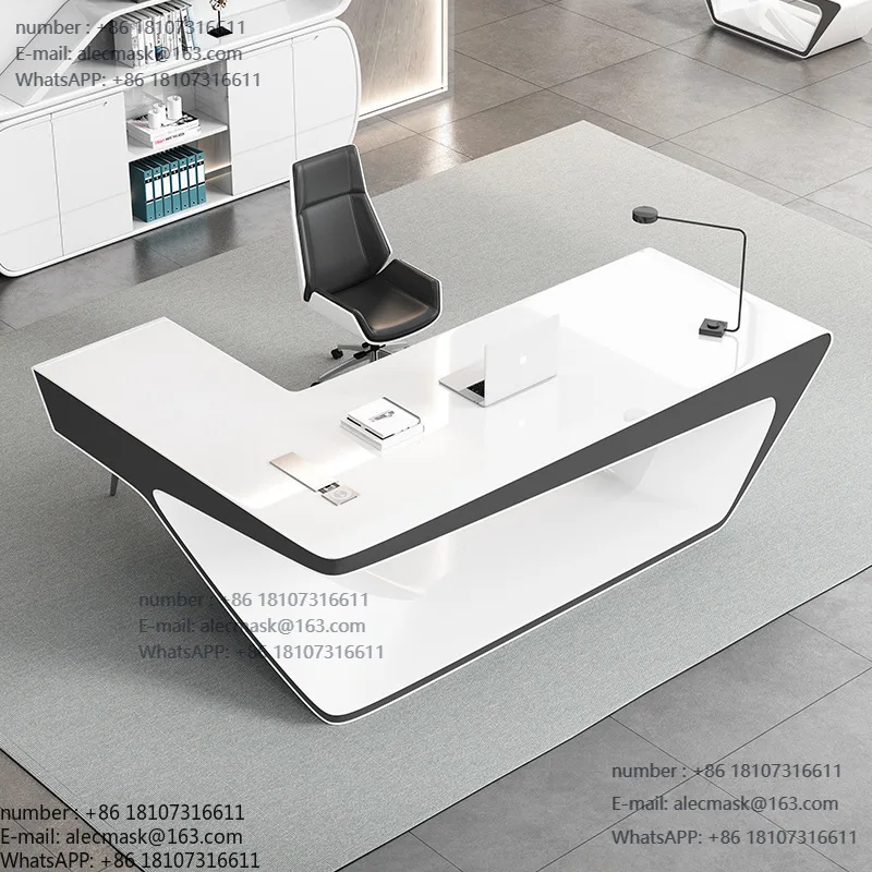 

Painted boss desk and chair combination L-shaped president office desk manager manager light luxury