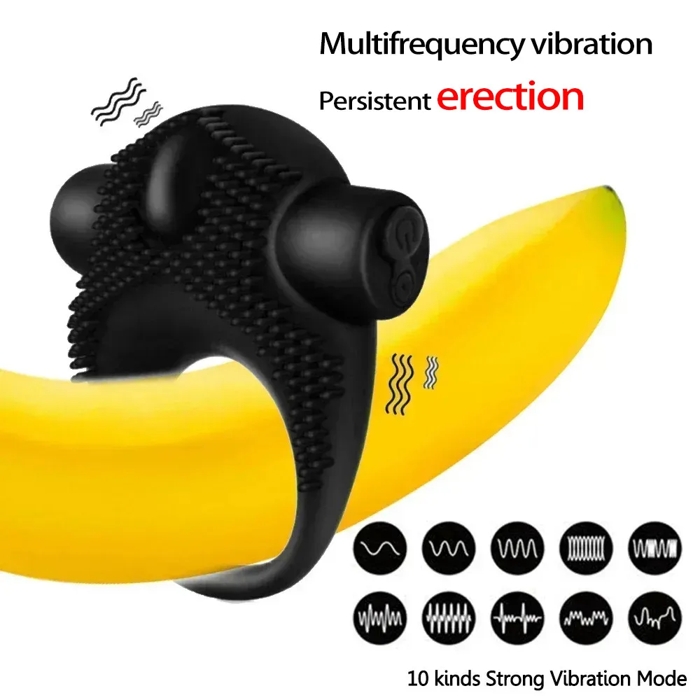 Male 10 Frequency Vibrate Cockring Penis Cock Ring on Man Delay Ejaculation Sex Toys Men Couple Rings Penisring Toy for