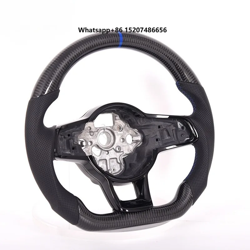 Custom Glossy Carbon Fiber Steering Wheel With Perforated Leather for
