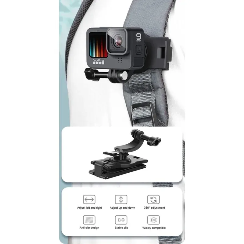 Go Pro 360 Degree Rotary Backpack Clip Shoulder Belt Phone Fixed For Gopro Hero 12 9 7 Insta360 Dji Action Camera Accessories