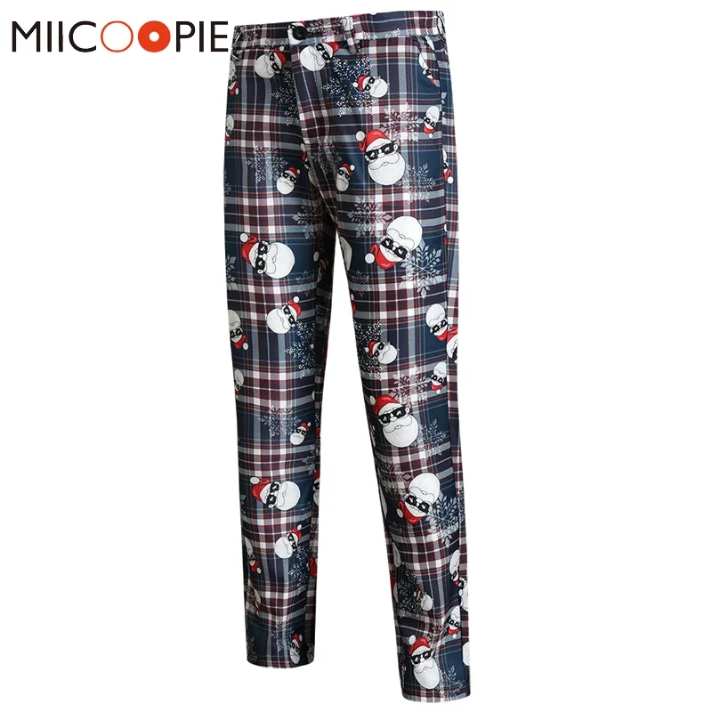 2024 Christmas Suit Pants Men Santa Claus Printed Slim Fit Male Dress Trousers Party Dress Up Plaid Pants for Man Pantalon Homme