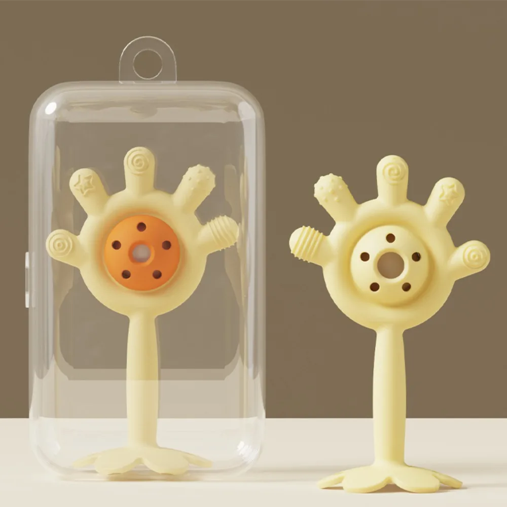 عالية الجودة سيليكون عضاضة لعبة BPA الحرة الرضع انتزاع هزة اليد جرس مهدئا الغذاء الصف التسنين ملحقات لعبة المضغ #1