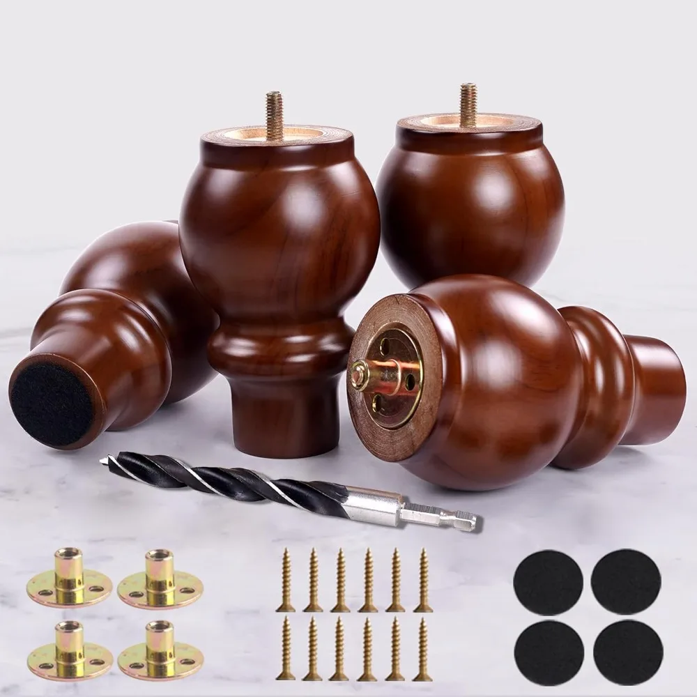 

Couch Legs 5 Inch Sofa Legs, Wood Legs for Furniture Set of 4,Walnut Wooden Furniture Feet Cabinet Legs Dresser Legs Replacement