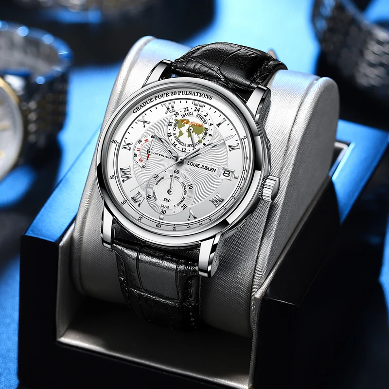 Belushi Jam Tangan Sport หนังสำหรับกันน้ำผู้ชายนาฬิกาข้อมือธุรกิจมัลติฟังก์ชั่น, นาฬิกาข้อมือบุรุษปฏิทินเรืองแสง