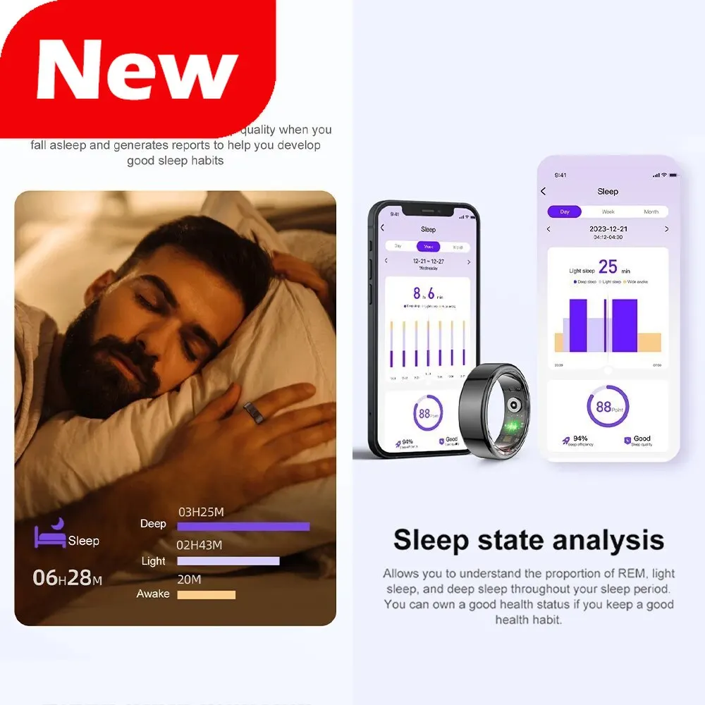 R02 Smart Ring Military Grade Titanium Steel Shell Health Monitoring IP68 & 3ATM Waterproof Multi-sport Modes