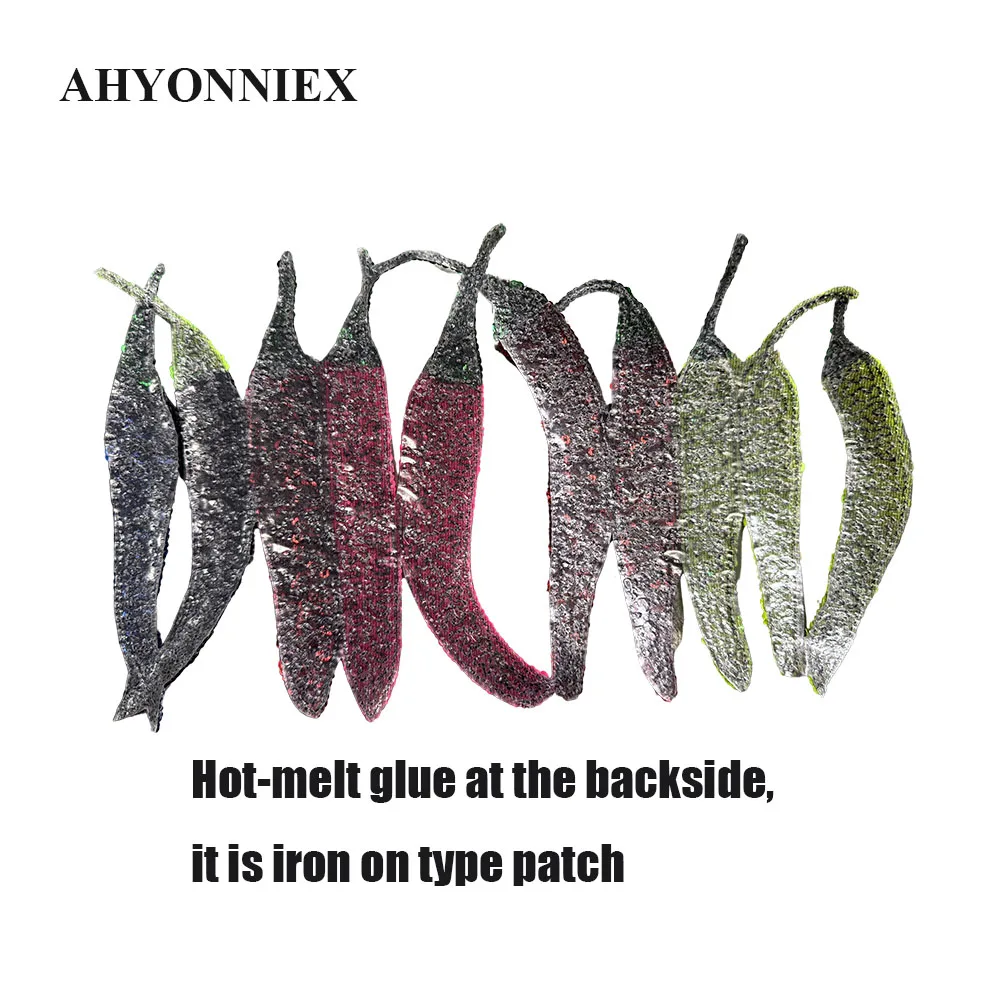 1 PCS Large Chilli Patch Sequin Embroidery Fashion Clothes Applique DIY Clothing Decoration Iron On Sequins Patches for Clothes