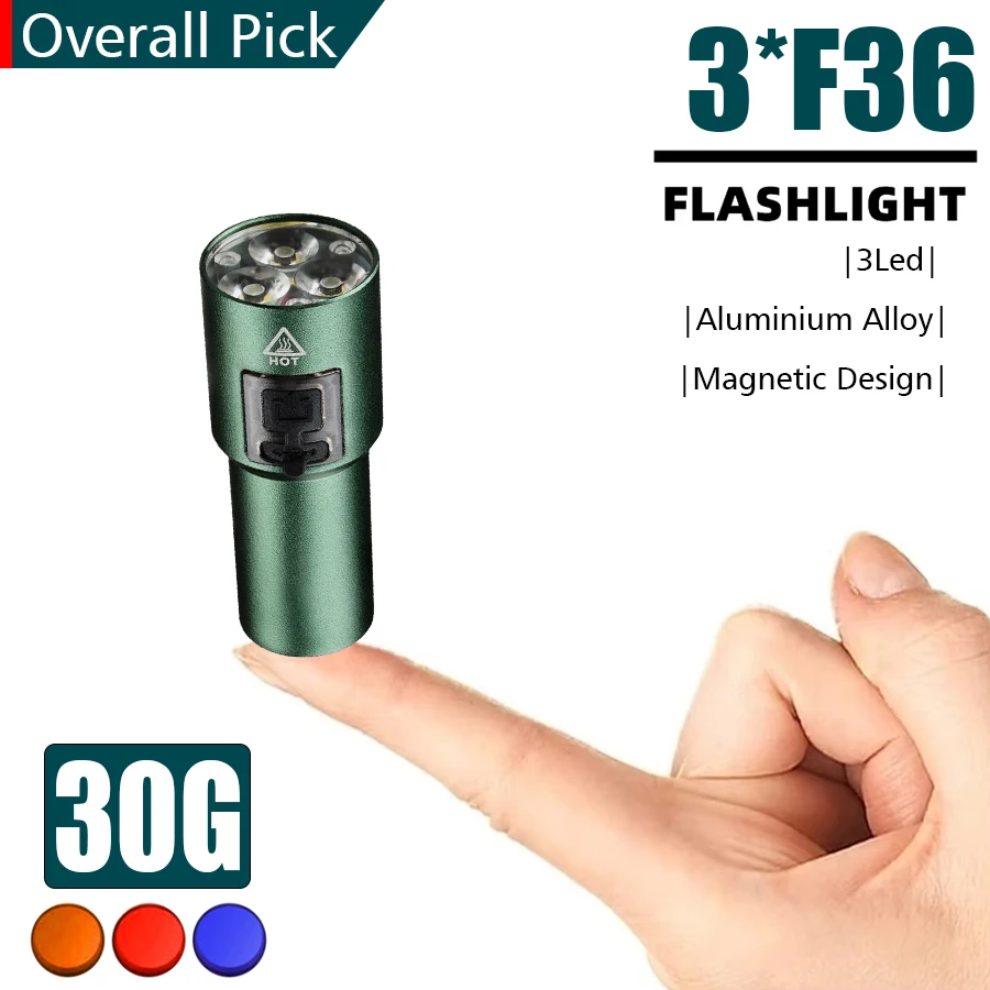 

F36 EDC Pocket Led Flashlight Rechargeable 3 Led Portable Ultra Bright Magnetic Torch Light for Camping Night Walk Emergency