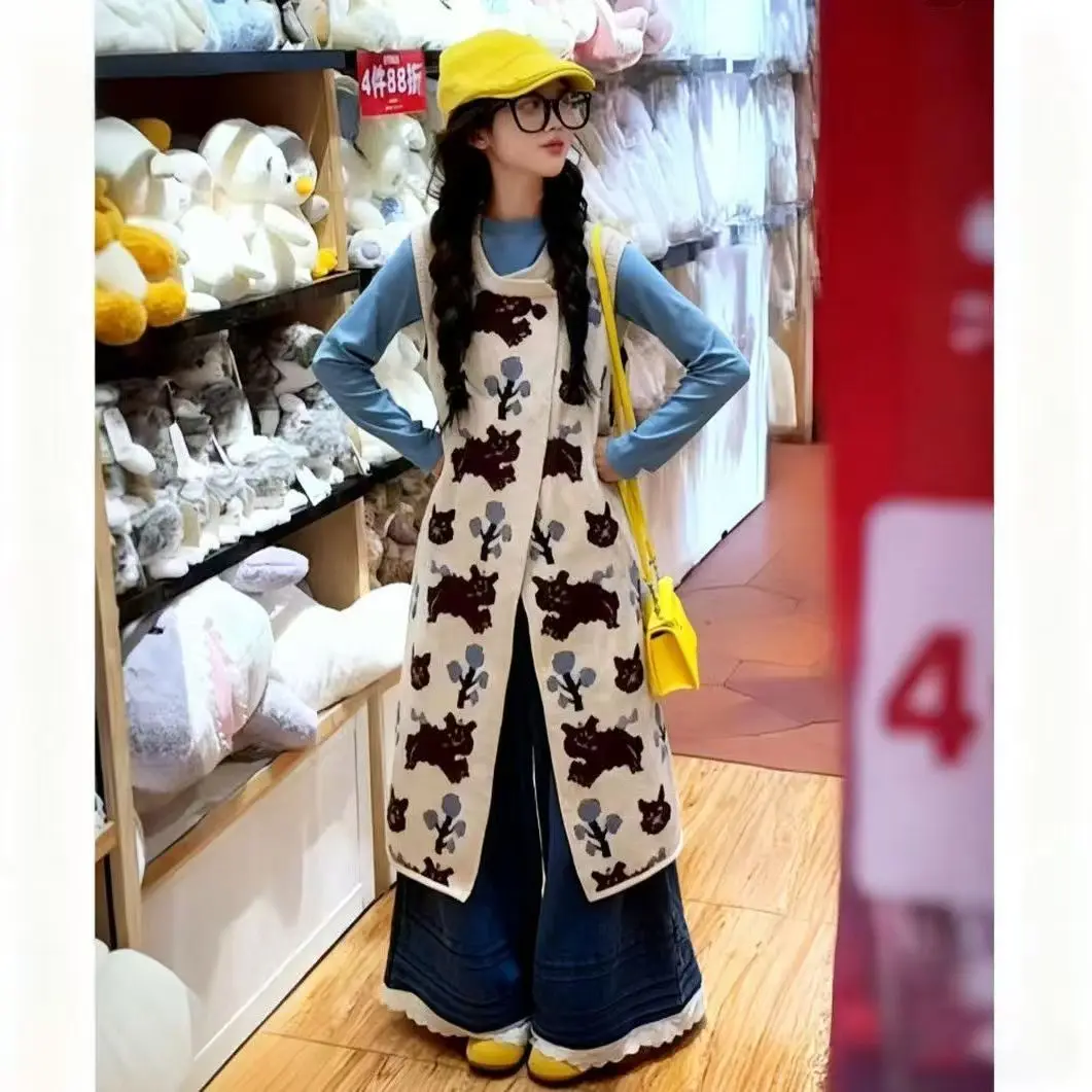 Girls' Suit Vest Knitted Sweater Base 2026 Children's Spring And Autumn New Style Western-style Three Piece Set
