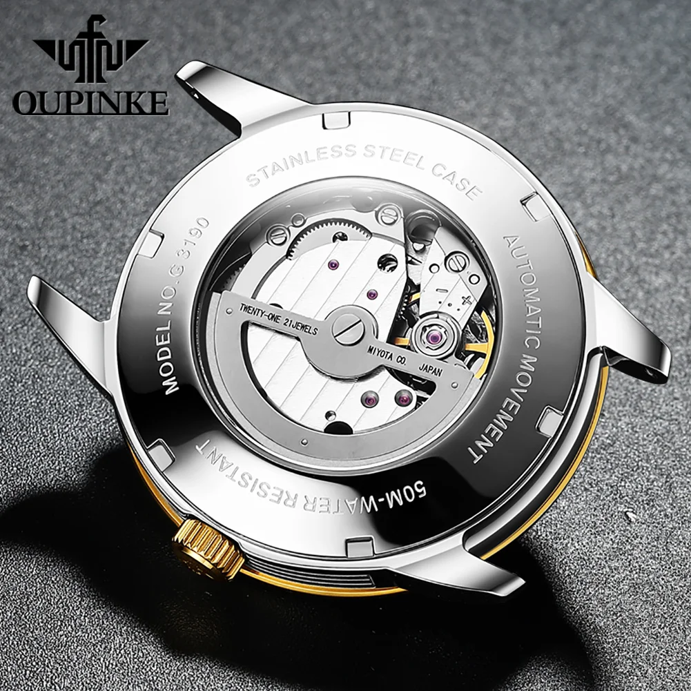 Oupinke 3190 Men Mechanical Watches Luxury Tourbillon Stainless Skeleton Custom Logo OEM Waterproof Mans Automatic Watch