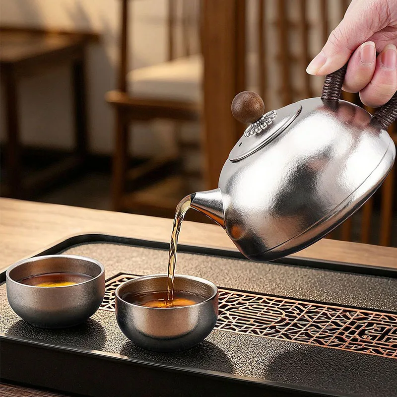 420ml Pure Titanium Teapot with Anti-scratching handle for House use,Travel,Camping,Gift,Antibacterial and Lightweight Tea Set