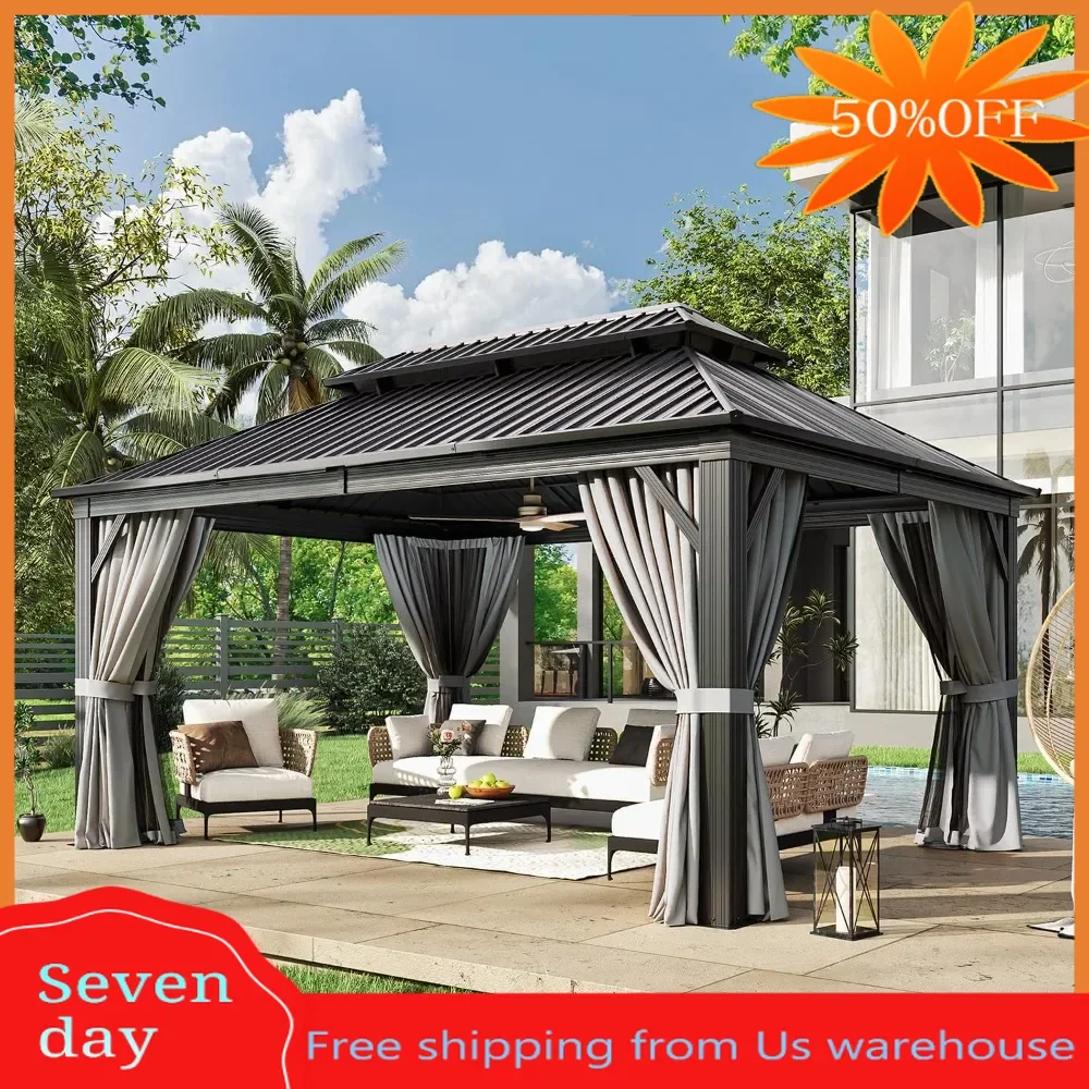 

Hardtop Gazebo10x10-Galvanized Steel Outdoor Aluminum Single Top Pavilion,GazebowithNettingandCurtainsfor Patio,SunshadeGazebo