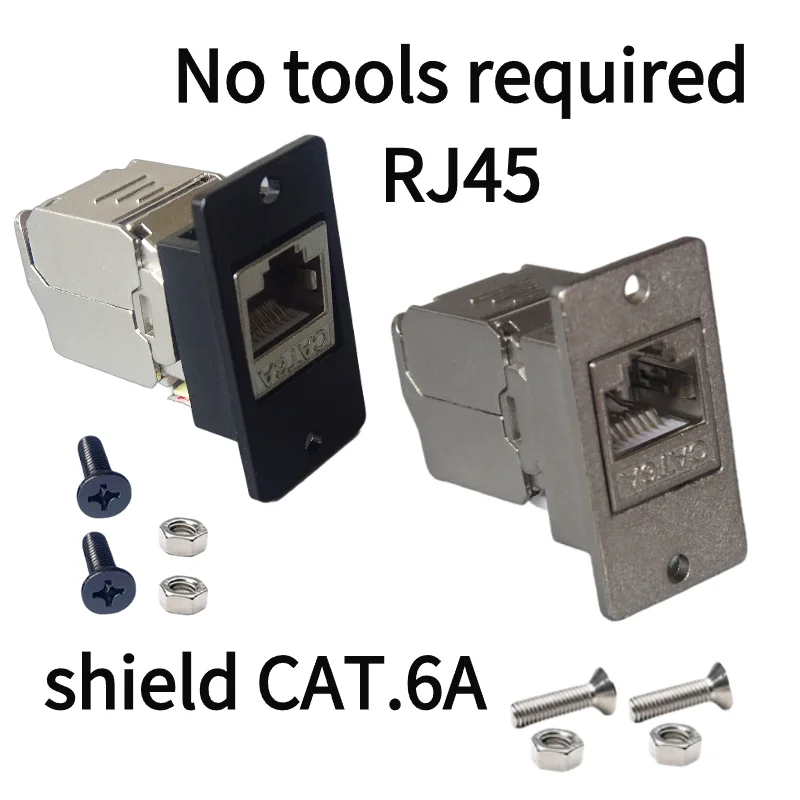 D-type RJ45 shielded CAT.6A-tool free computer adapter directly inserted with screws fixed on the metal panel