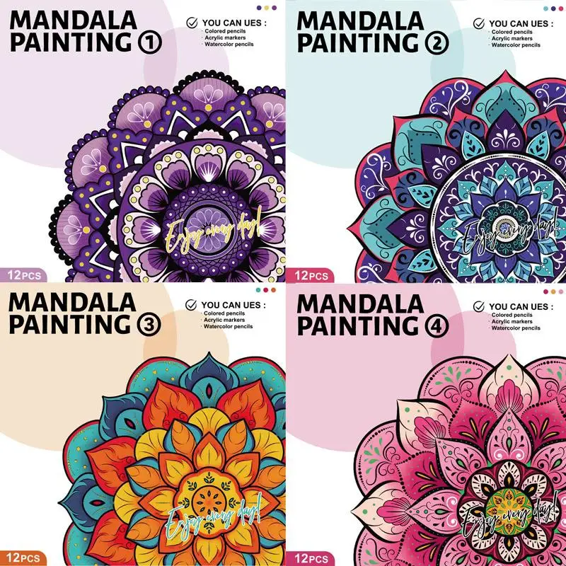 Livre de coloriage mandala pour adultes, 12 feuilles, motifs circulaires détaillés, livre d'art anti-stress pour la relaxation et la pleine conscience