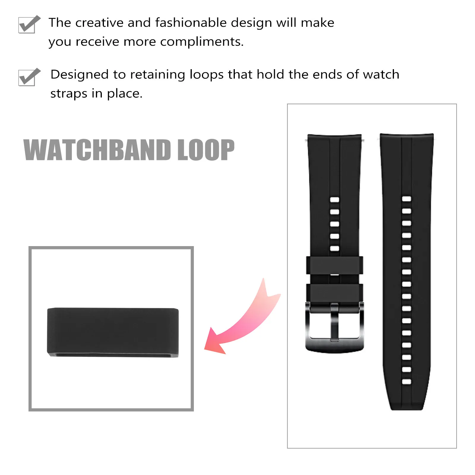 

16Pcs Black Silicone Watchband Loops Soft Smooth Texture Watch Band Ring Fixing Keeper for All Smartwatch Bands Replacement