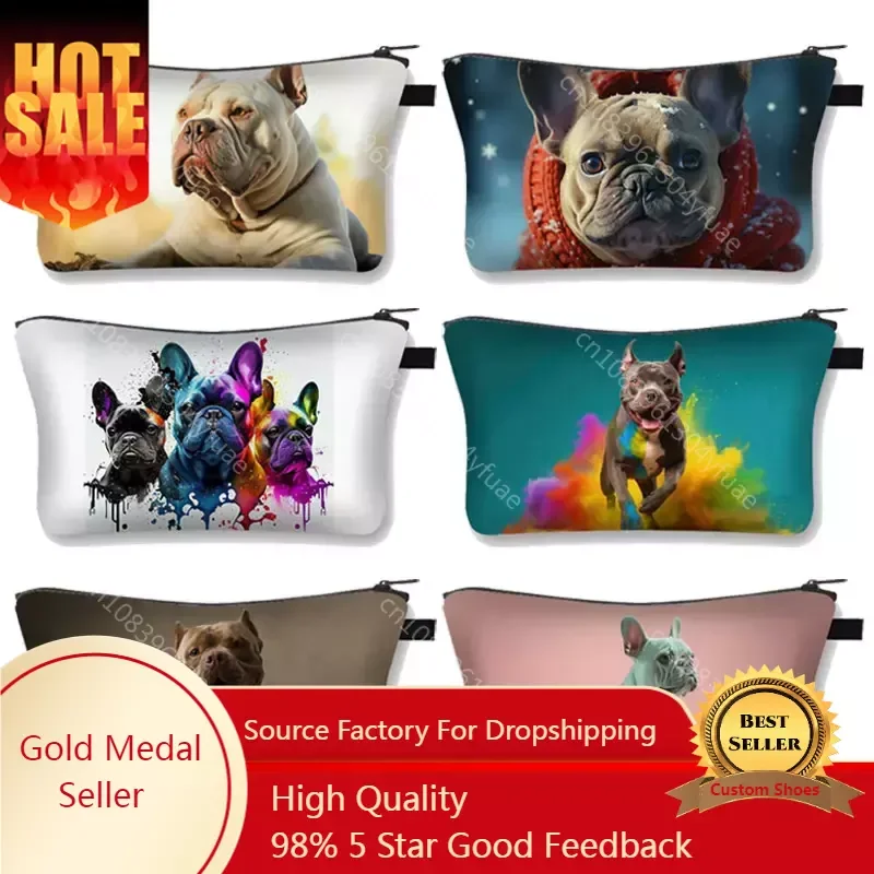 Bolsa de cosméticos American Bully Dog para mujer, estuche de maquillaje, organizador de joyería, bolsa de lavado, Bulldog francés Kawaii, Pitbull Terrier