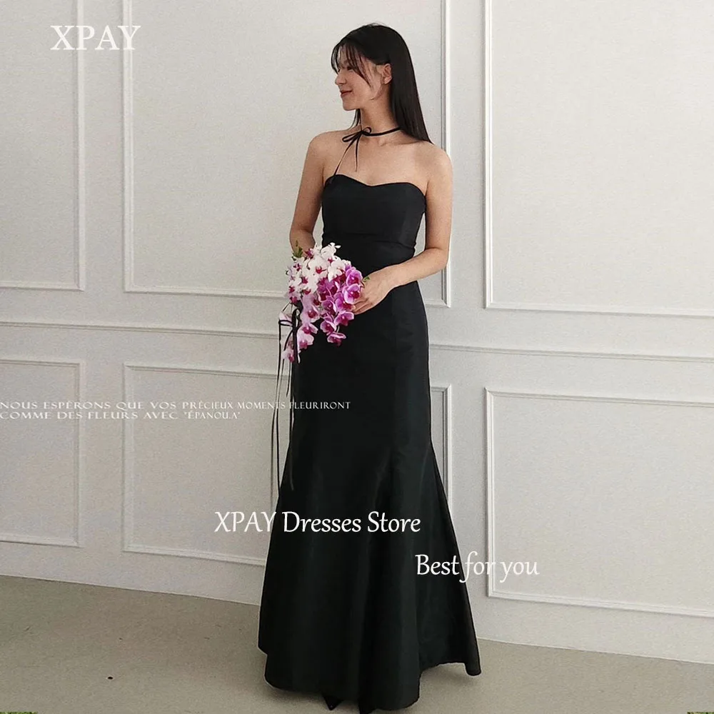 

XPAY Black Simple Wedding Reception Dresses Elegant Strapless Bridal Gown Floor-Length Korea Photo Shoot Dresses Custom Made