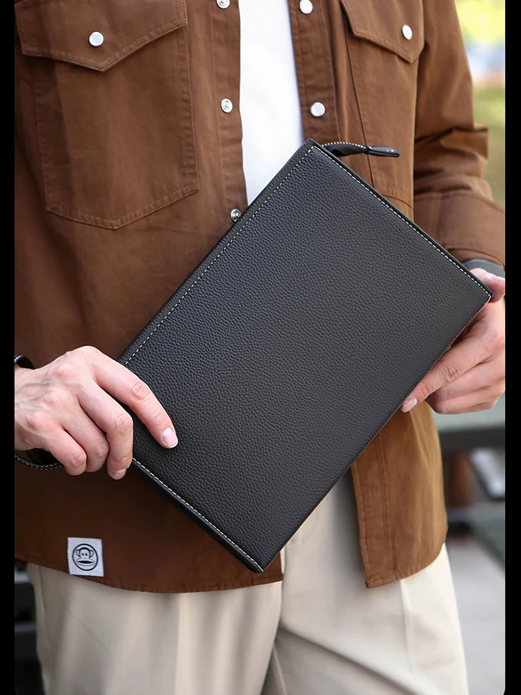 PU Leather Clutch Bag for Men Vintage Fashion Business Square Hand Porter Briefcase Envelope Shoulder Crossbody Portable Bag